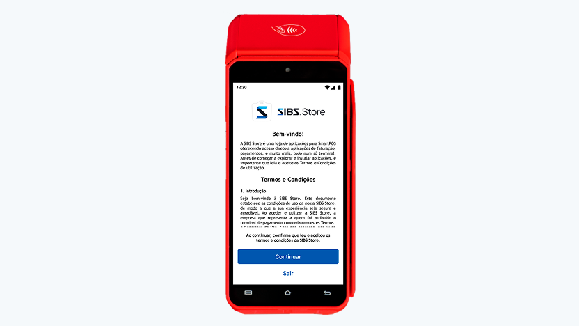 TPA Get Smart com mensagem de Bem-vindo app SIBS Store